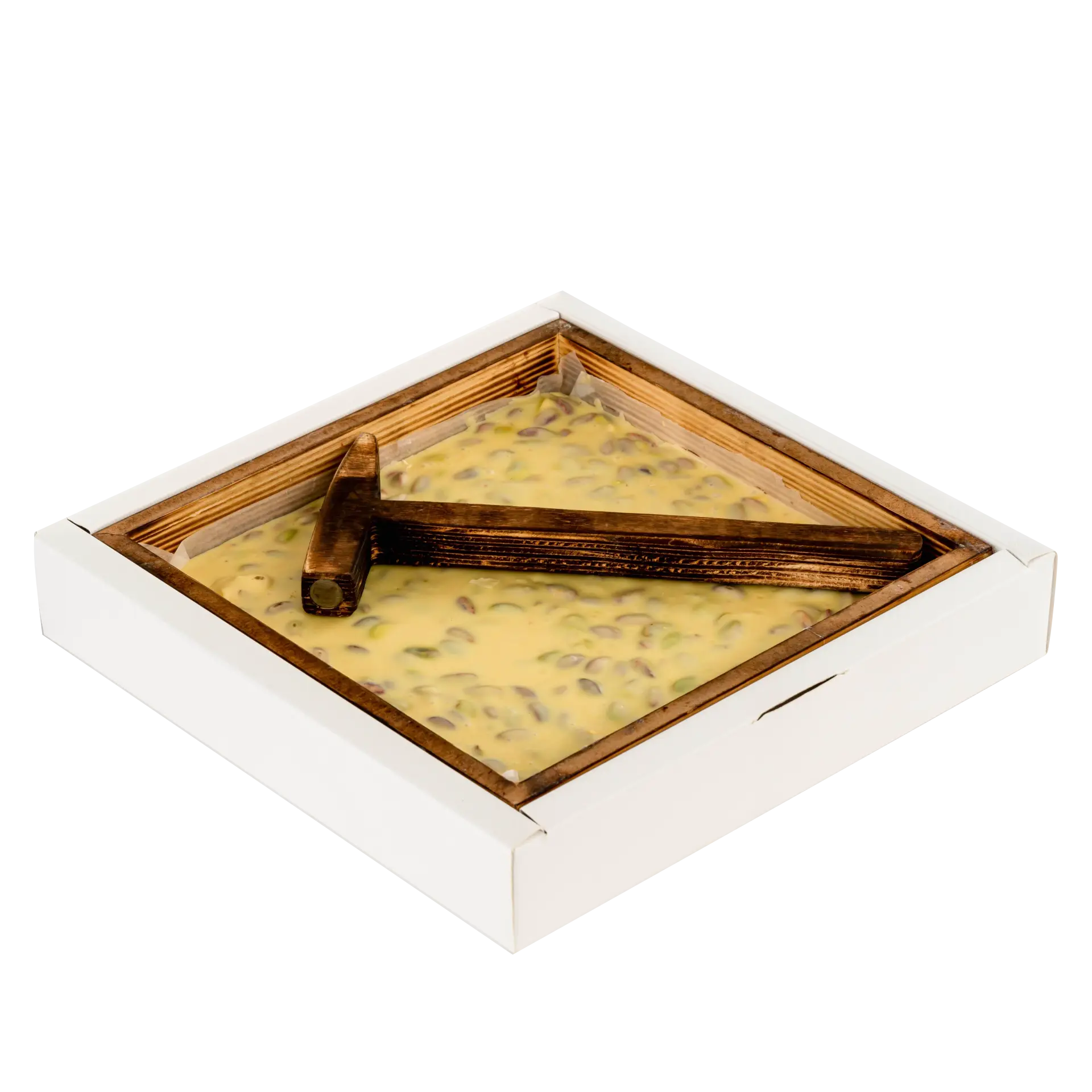 Çekiçli Fildişi Fıstıklı Beyoğlu Çikolata 500g - Ahşap Kutu